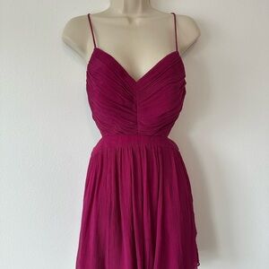 Elegant Fushia Pink Silk Spaghetti Strap Dress